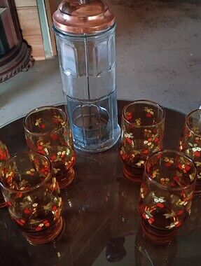 70's amber strawberry glass set